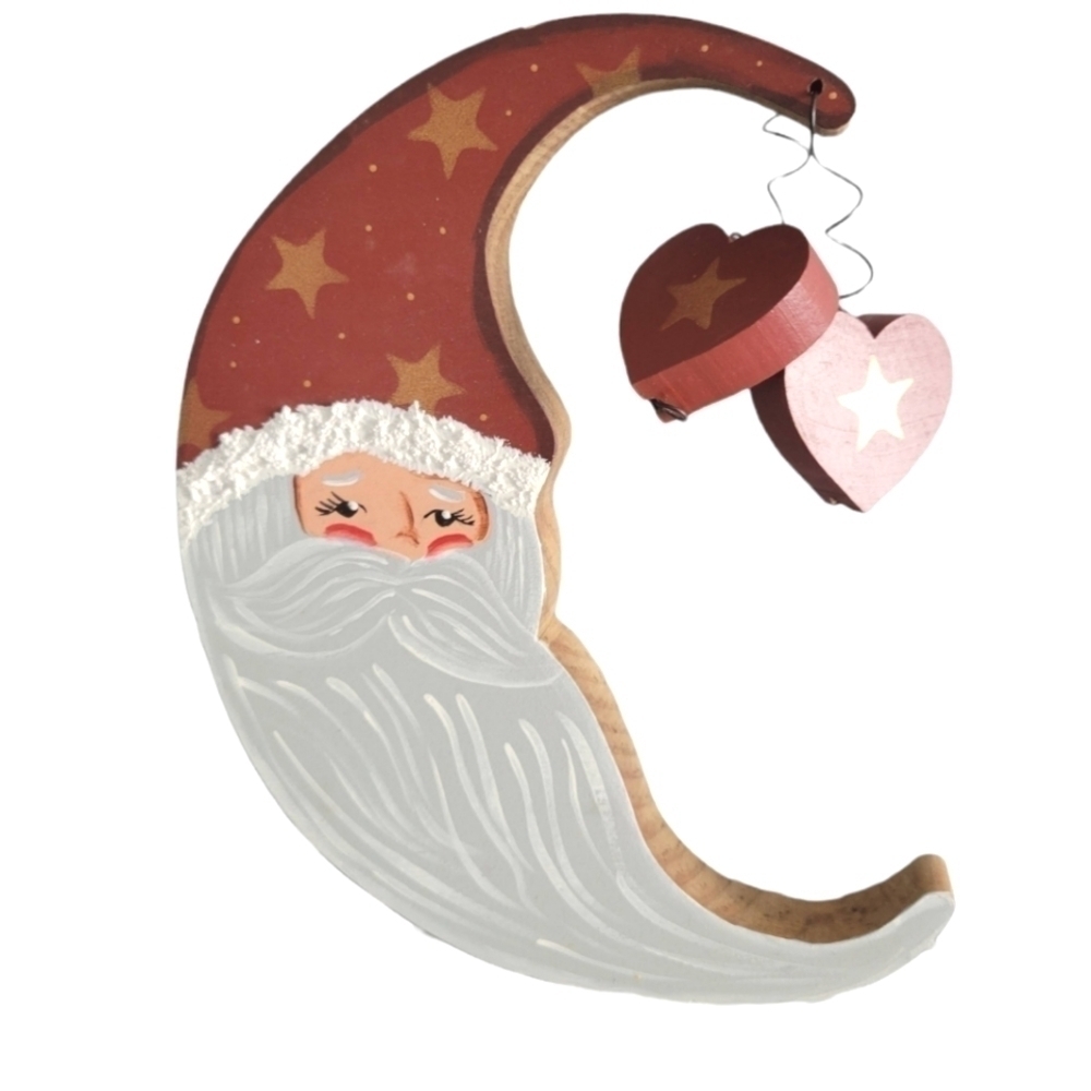 Wooden Santa With Hearts Folk Art Wall Decor
